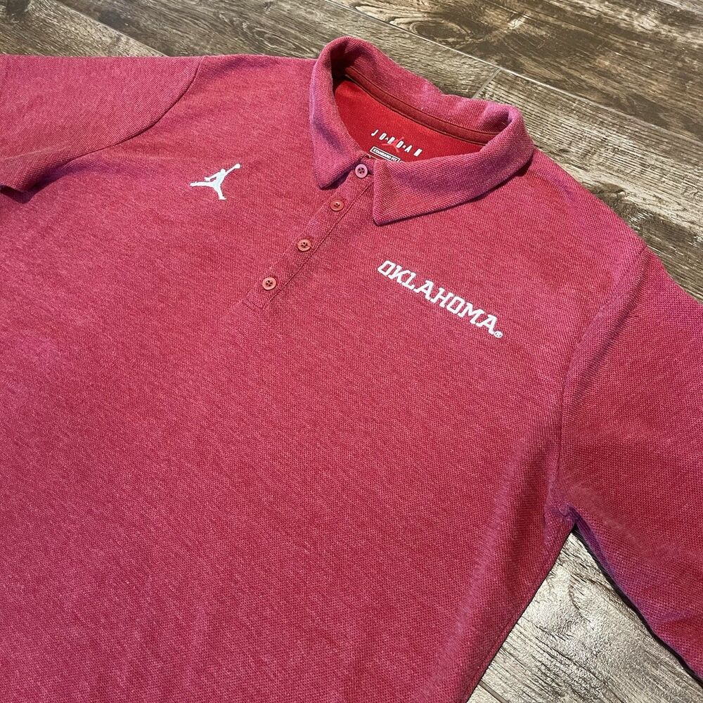 Oklahoma Sooners OU Jordan Polo Shirt Mens Large Red Dri-FIT Jumpman Standard